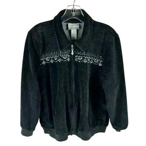 Alfred Dunner Women's Black Velour Embellished Jacket Size M Petites